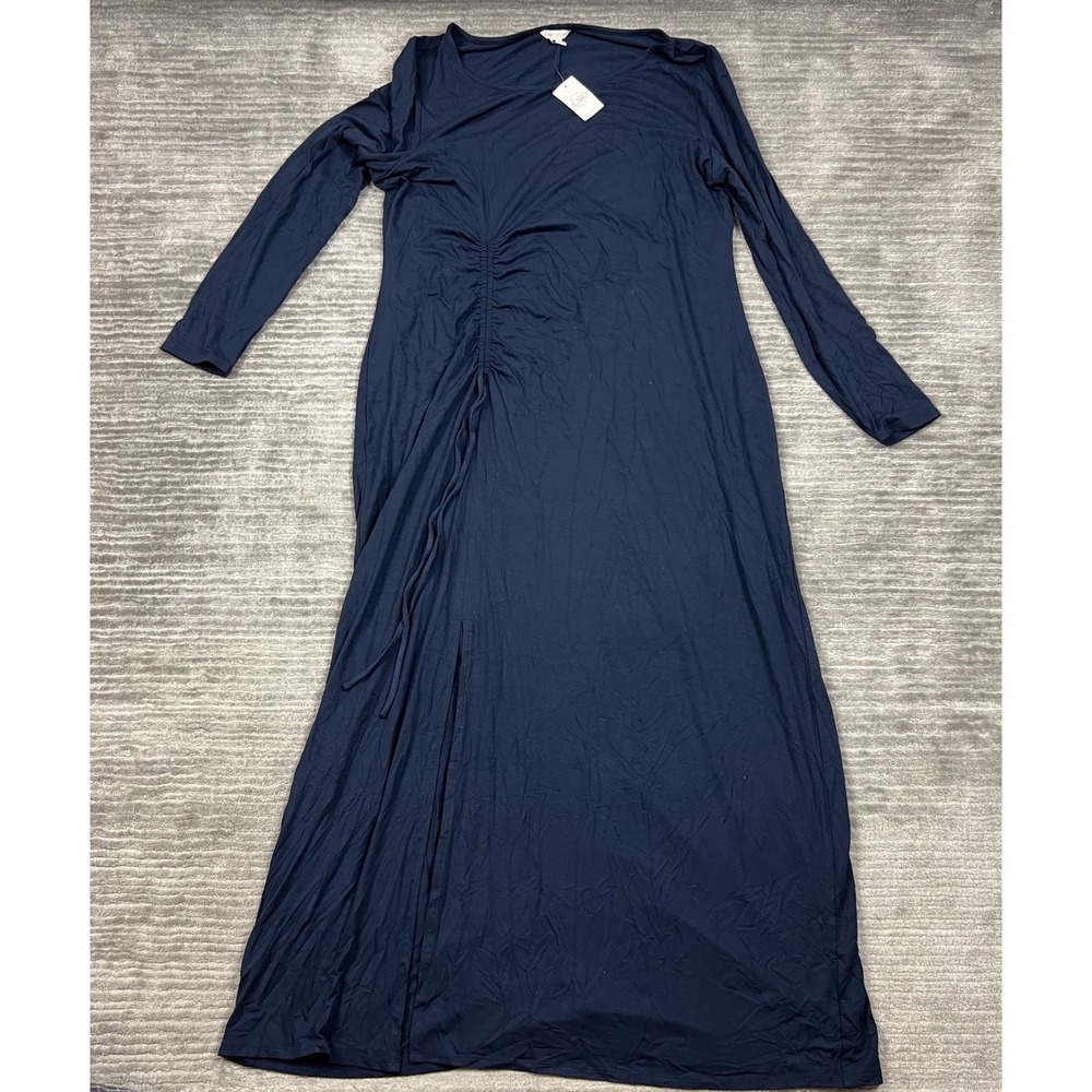 Cato‎ Dress Womens XL Blue Maxi Ruched Long Sleeve Rayon Blend NWT